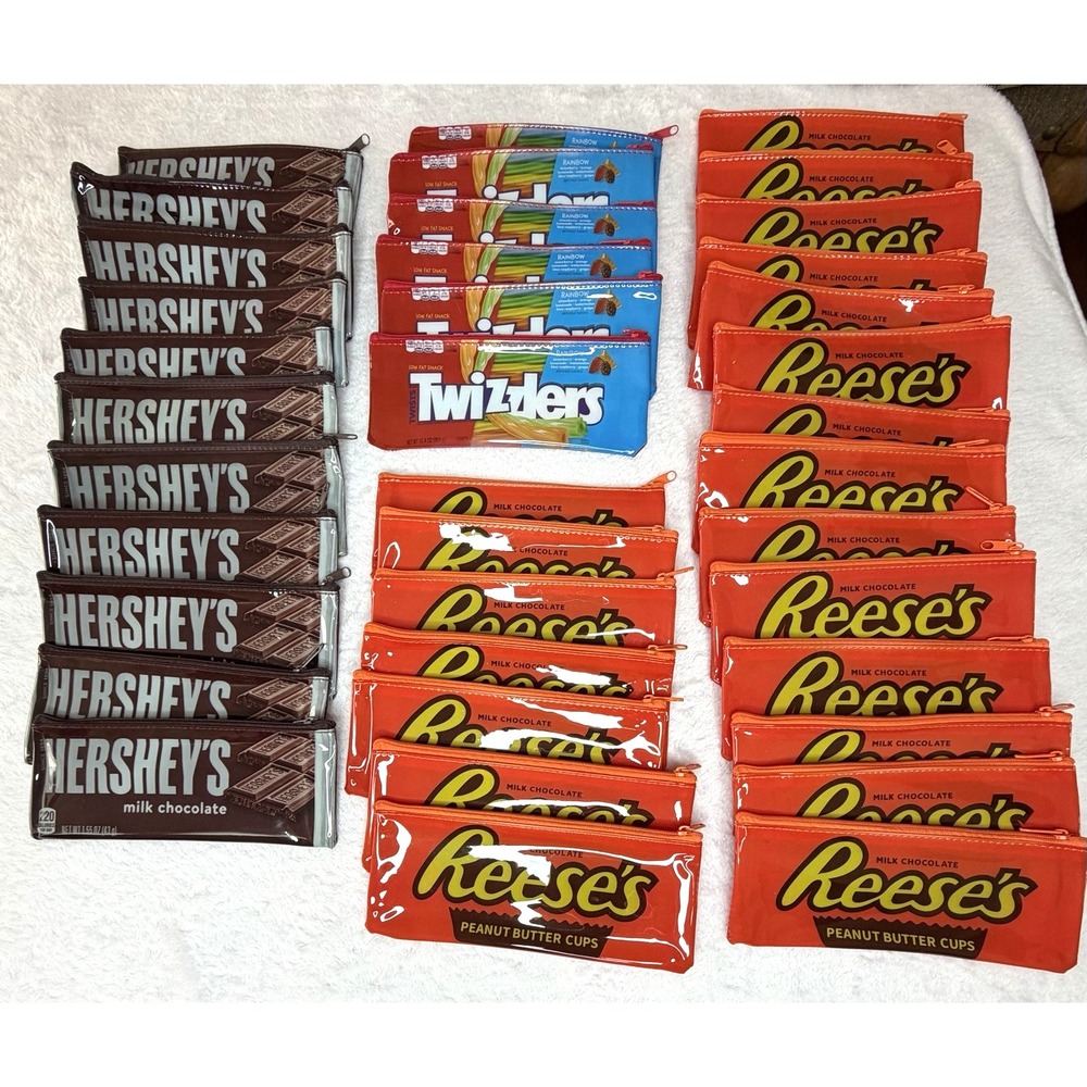 38 Hershey's, Twizzlers, Reese's Vinyl Zippered Pencil Case Bag Pouch Mixed Lot